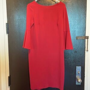 Burgundy Calvin Klein Boatneck 3/4 Bell Sleeve Sheath Dress